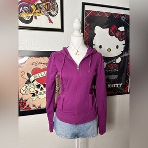 Miley Cyrus Max Azria Purple Zip Up Hoodie Y2K Celebrity Indie Pop Sweater
